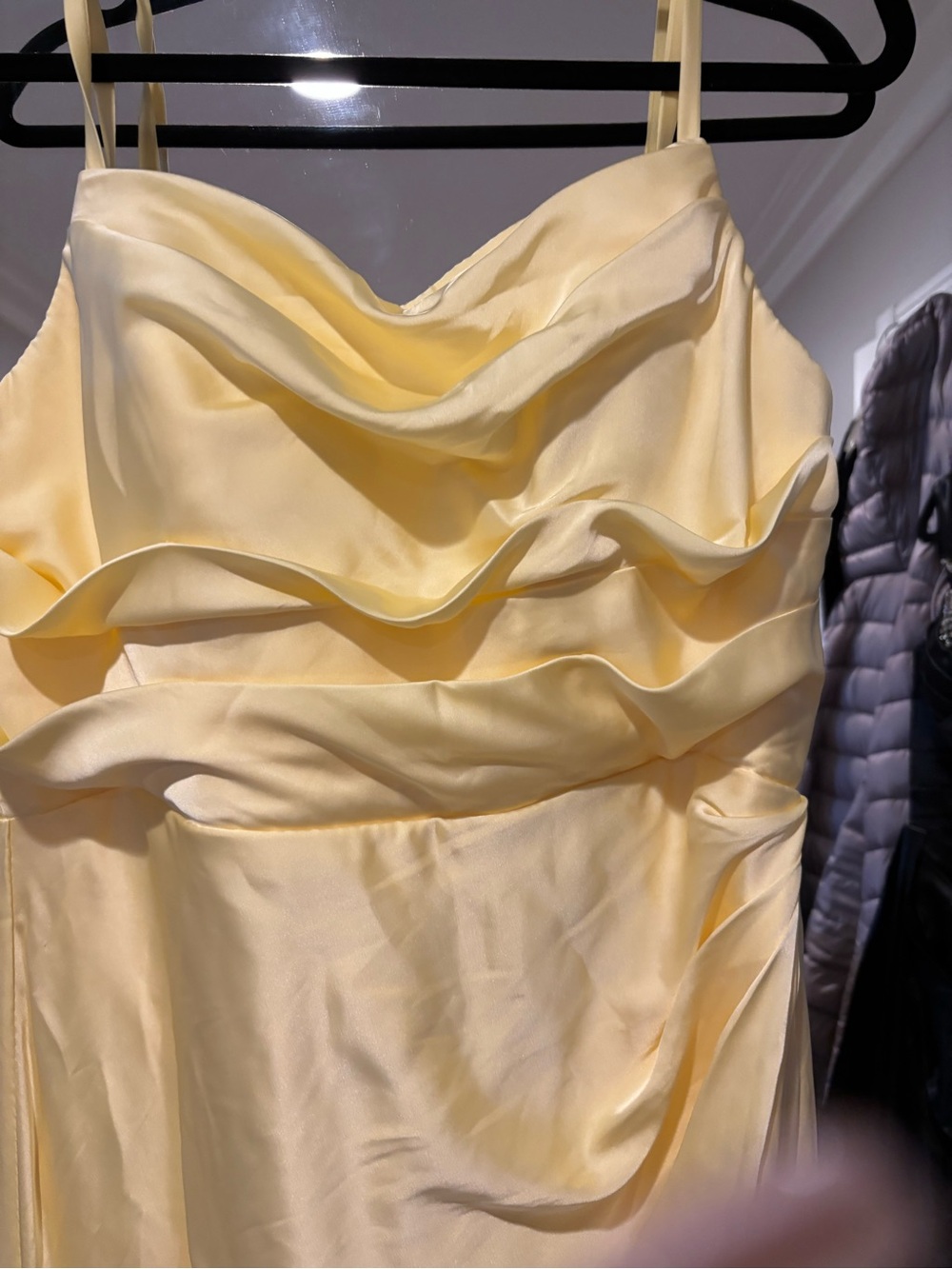 Source Unknown Soft Yellow Satin Cowl Neck Prom Gown